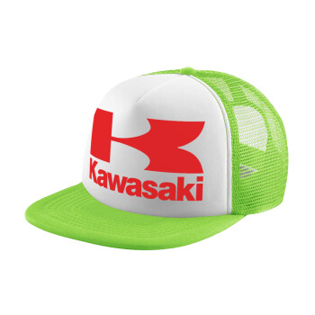 Kawasaki, Adult Soft Trucker Hat with Mesh GREEN/WHITE (POLYESTER, ADULT, ONE SIZE)