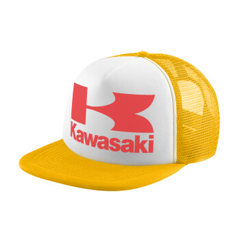 Kawasaki, Adult Soft Trucker Hat with Yellow/White Mesh (POLYESTER, ADULT, UNISEX, ONE SIZE)