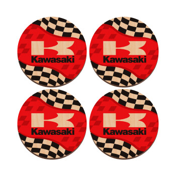 Kawasaki, ΣΕΤ x4 Σουβέρ ξύλινα στρογγυλά plywood (9cm)