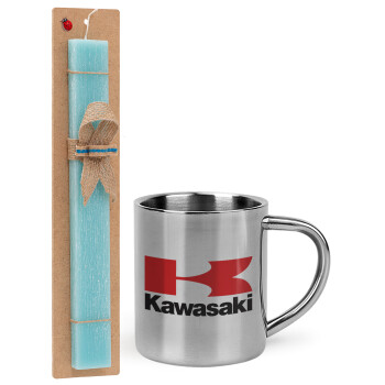 Kawasaki, Easter Set, metallic thermal cup (300ml) & aromatic flat Easter candle (30cm) (TURQUOISE)