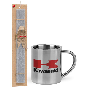 Kawasaki, Easter Set, metallic thermal cup (300ml) & Easter aromatic flat candle (30cm) (GRAY)