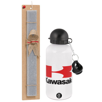 Kawasaki, Easter Set, metallic aluminum water bottle (500ml) & aromatic flat Easter candle (30cm) (GRAY)