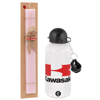 Kawasaki, Easter Set, metallic aluminum bottle (500ml) & aromatic flat Easter candle (30cm) (PINK)