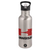 Water bottle Silver with straw, stainless steel 600ml