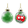 Transparent Christmas tree ball ornament with green filling 8cm