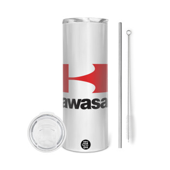 Kawasaki, Eco friendly stainless steel tumbler 600ml, with metal straw & cleaning brush