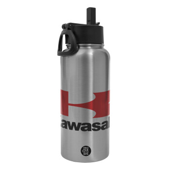 Kawasaki, Metal mug thermo Silver with Straw and Spout Lid (Stainless steel), double wall, 950ml