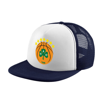 PAO BC, Adult Soft Trucker Hat with Dark Blue/White Mesh (POLYESTER, ADULT, UNISEX, ONE SIZE)