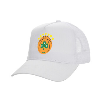 PAO BC, Structured Trucker Adult Hat, with Mesh, WHITE (100% COTTON, ADULT, UNISEX, ONE SIZE)