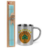 Easter Set, metallic thermal cup (300ml) & aromatic flat Easter candle (30cm) (TURQUOISE)