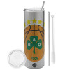 Eco friendly stainless steel Silver tumbler 600ml, with metal straw & cleaning brush