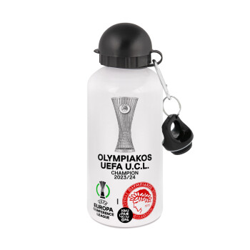 Olympiacos UEFA Europa Conference League Champion 2023/24, Metal water bottle, White, aluminum 500ml
