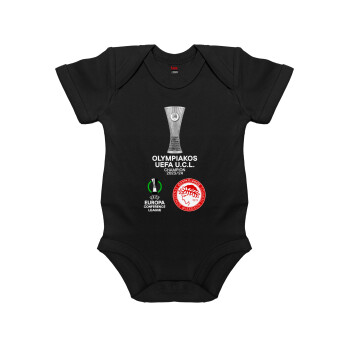 Ολυμπιακός νικητής UEFA Europa Conference League Champion 2023/24, Βρεφικό φορμάκι μωρού, 0-18 μηνών, ΜΑΥΡΟ, 100% Organic Cotton, κοντομάνικο
