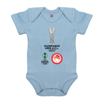 Olympiacos UEFA Europa Conference League Champion 2023/24, Βρεφικό φορμάκι μωρού, 0-18 μηνών, Μπλε, 100% Organic Cotton, κοντομάνικο