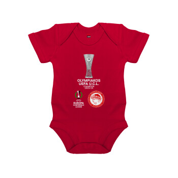 Olympiacos UEFA Europa Conference League Champion 2023/24, Βρεφικό φορμάκι μωρού, ΚΟΚΚΙΝΟ, 100% Organic Cotton, κοντομάνικο