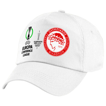 Olympiacos UEFA Europa Conference League Champion 2023/24, Καπέλο παιδικό Baseball, 100% Βαμβακερό Twill, Λευκό (ΒΑΜΒΑΚΕΡΟ, ΠΑΙΔΙΚΟ, UNISEX, ONE SIZE)