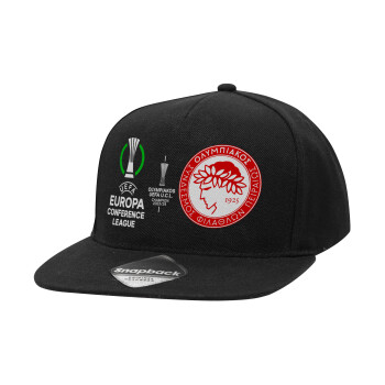 Olympiacos UEFA Europa Conference League Champion 2023/24, Καπέλο Ενηλίκων Flat Snapback Μαύρο, (POLYESTER, ΕΝΗΛΙΚΩΝ, UNISEX, ONE SIZE)