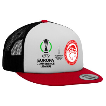 Olympiacos UEFA Europa Conference League Champion 2023/24, Adult Foam Flat Snapback with Mesh Red-White-Black (POLYESTER, ADULT, UNISEX, ONE SIZE)