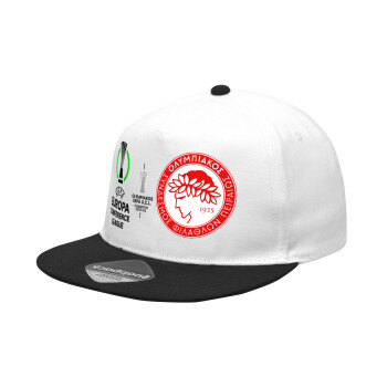 Olympiacos UEFA Europa Conference League Champion 2023/24, Καπέλο Ενηλίκων Flat Snapback Λευκό/Μαύρο, (POLYESTER, ΕΝΗΛΙΚΩΝ, UNISEX, ONE SIZE)