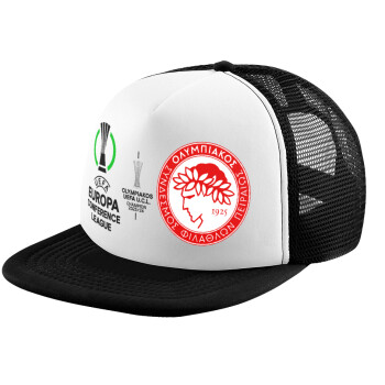 Olympiacos UEFA Europa Conference League Champion 2023/24, Child's Soft Trucker Hat with BLACK/WHITE Mesh (POLYESTER, CHILD, ONE SIZE)