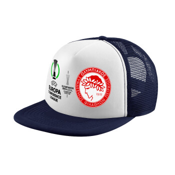 Olympiacos UEFA Europa Conference League Champion 2023/24, Adult Soft Trucker Hat with Dark Blue/White Mesh (POLYESTER, ADULT, UNISEX, ONE SIZE)