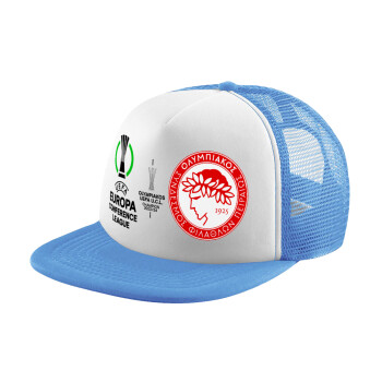 Olympiacos UEFA Europa Conference League Champion 2023/24, Child's Soft Trucker Hat with Blue/White Mesh (POLYESTER, CHILD, ONE SIZE)