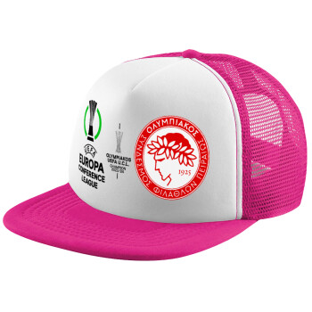 Olympiacos UEFA Europa Conference League Champion 2023/24, Child's Soft Trucker Hat with Pink/White Mesh (POLYESTER, CHILD, ONE SIZE)