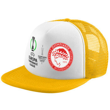 Olympiacos UEFA Europa Conference League Champion 2023/24, Adult Soft Trucker Hat with Yellow/White Mesh (POLYESTER, ADULT, UNISEX, ONE SIZE)