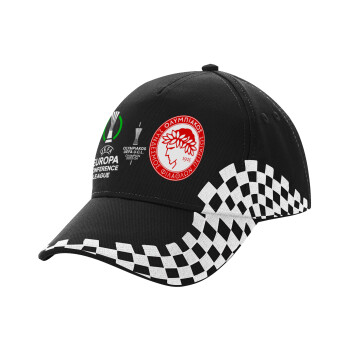 Olympiacos UEFA Europa Conference League Champion 2023/24, Adult Ultimate BLACK RACING Cap, (100% COTTON DRILL, ADULT, UNISEX, ONE SIZE)