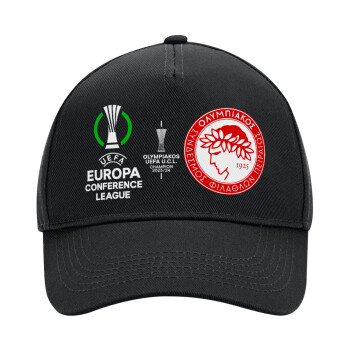 Ολυμπιακός νικητής UEFA Europa Conference League Champion 2023/24, Καπέλο Ενηλίκων Ultimate ΜΑΥΡΟ, (100% ΒΑΜΒΑΚΕΡΟ DRILL, ΕΝΗΛΙΚΩΝ, UNISEX, ONE SIZE)