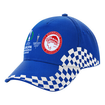 Olympiacos UEFA Europa Conference League Champion 2023/24, Adult Ultimate BLUE RACING Cap, (100% COTTON DRILL, ADULT, UNISEX, ONE SIZE)