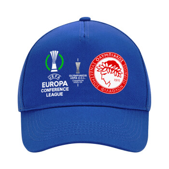 Ολυμπιακός νικητής UEFA Europa Conference League Champion 2023/24, Καπέλο Ενηλίκων Ultimate ΜΠΛΕ, (100% ΒΑΜΒΑΚΕΡΟ DRILL, ΕΝΗΛΙΚΩΝ, UNISEX, ONE SIZE)