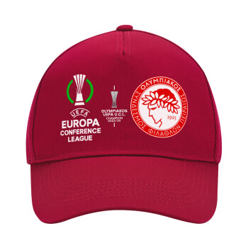 Olympiacos UEFA Europa Conference League Champion 2023/24, Adult Ultimate Hat RED, (100% COTTON DRILL, ADULT, UNISEX, ONE SIZE)