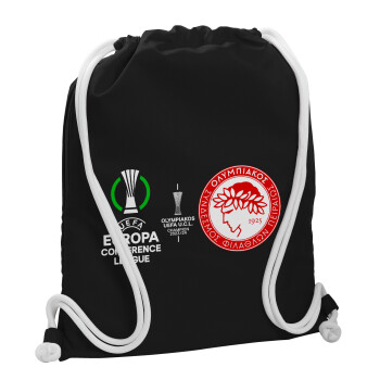 Olympiacos UEFA Europa Conference League Champion 2023/24, Backpack pouch GYMBAG Black, with pocket (40x48cm) & thick white cords