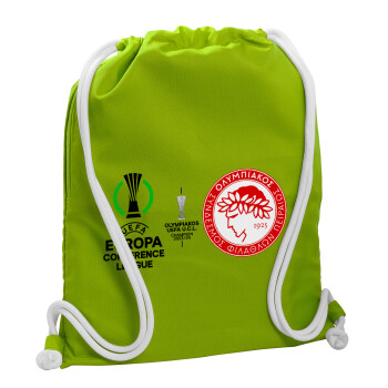 Olympiacos UEFA Europa Conference League Champion 2023/24, Τσάντα πλάτης πουγκί GYMBAG LIME GREEN, με τσέπη (40x48cm) & χονδρά κορδόνια
