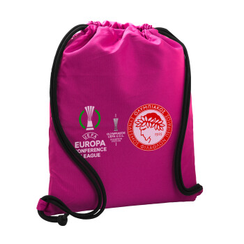 Olympiacos UEFA Europa Conference League Champion 2023/24, Backpack pouch GYMBAG Fuchsia, with pocket (40x48cm) & thick cords