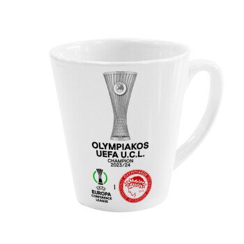 Olympiacos UEFA Europa Conference League Champion 2023/24, Κούπα κωνική Latte Λευκή, κεραμική, 300ml