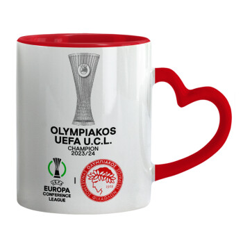 Olympiacos UEFA Europa Conference League Champion 2023/24, Mug heart red handle, ceramic, 330ml