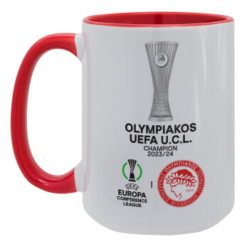 Olympiacos UEFA Europa Conference League Champion 2023/24, Κούπα Mega 15oz, κεραμική Κόκκινη, 450ml