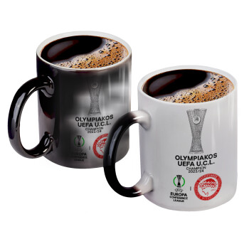 Olympiacos UEFA Europa Conference League Champion 2023/24, Color changing magic Mug, ceramic, 330ml when adding hot liquid inside, the black colour desappears (1 pcs)