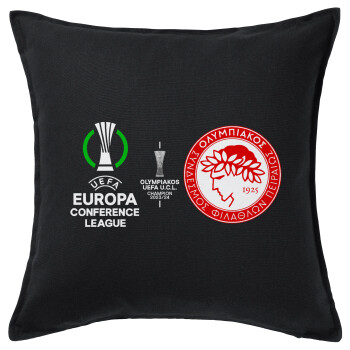 Olympiacos UEFA Europa Conference League Champion 2023/24, Sofa cushion black 50x50cm includes filling