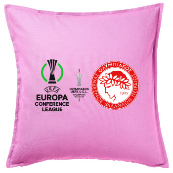 Olympiacos UEFA Europa Conference League Champion 2023/24, Sofa cushion Pink 50x50cm includes filling