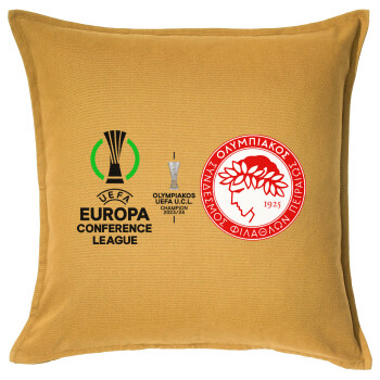 Olympiacos UEFA Europa Conference League Champion 2023/24, Sofa cushion YELLOW 50x50cm includes filling