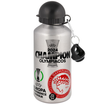 Olympiacos UEFA Europa Conference League Champion 2024, Metallic water jug, Silver, aluminum 500ml