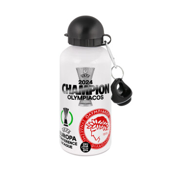 Olympiacos UEFA Europa Conference League Champion 2024, Metal water bottle, White, aluminum 500ml