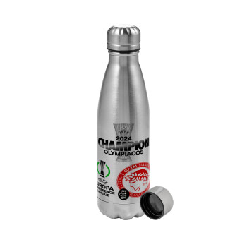 Olympiacos UEFA Europa Conference League Champion 2024, Metallic water bottle, stainless steel, 750ml