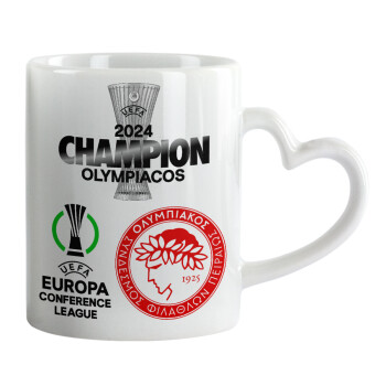 Olympiacos UEFA Europa Conference League Champion 2024, Mug heart handle, ceramic, 330ml