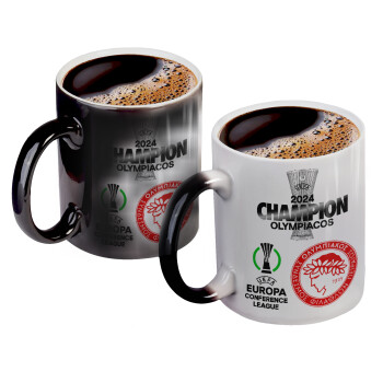 Olympiacos UEFA Europa Conference League Champion 2024, Color changing magic Mug, ceramic, 330ml when adding hot liquid inside, the black colour desappears (1 pcs)