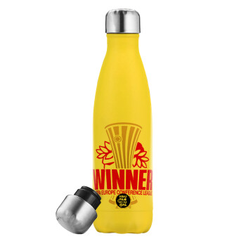 Europa Conference League WINNER, Yellow Stainless Steel Metallic Thermos, double-walled, 500ml