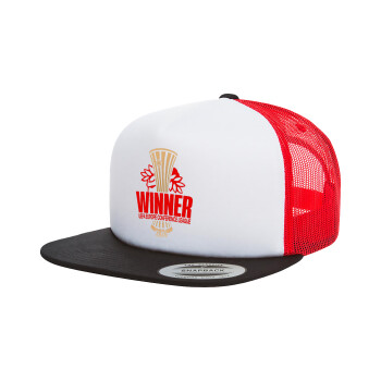 Europa Conference League WINNER, Adult Foam Flat Snapback with Mesh Black-White-Red (POLYESTER, ADULT, UNISEX, ONE SIZE)